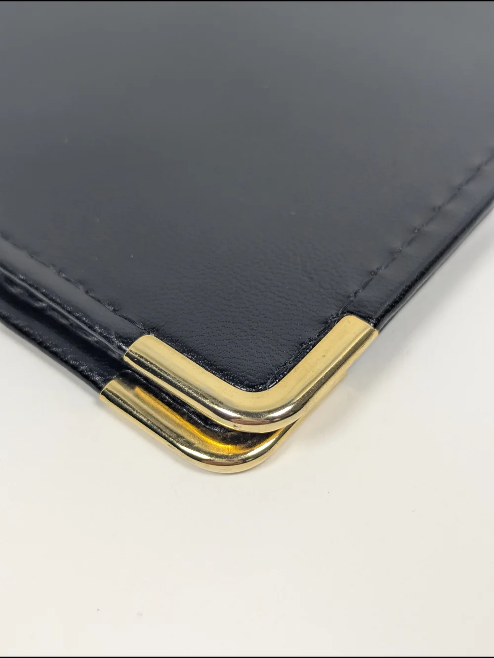 VTG Hazel Portfolio Padfolio Black Leather Notepad Gold Corners Made in USA